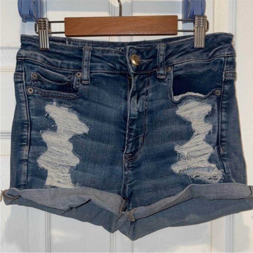 American Eagle Outfitters Blue Distressed Jean Shorts